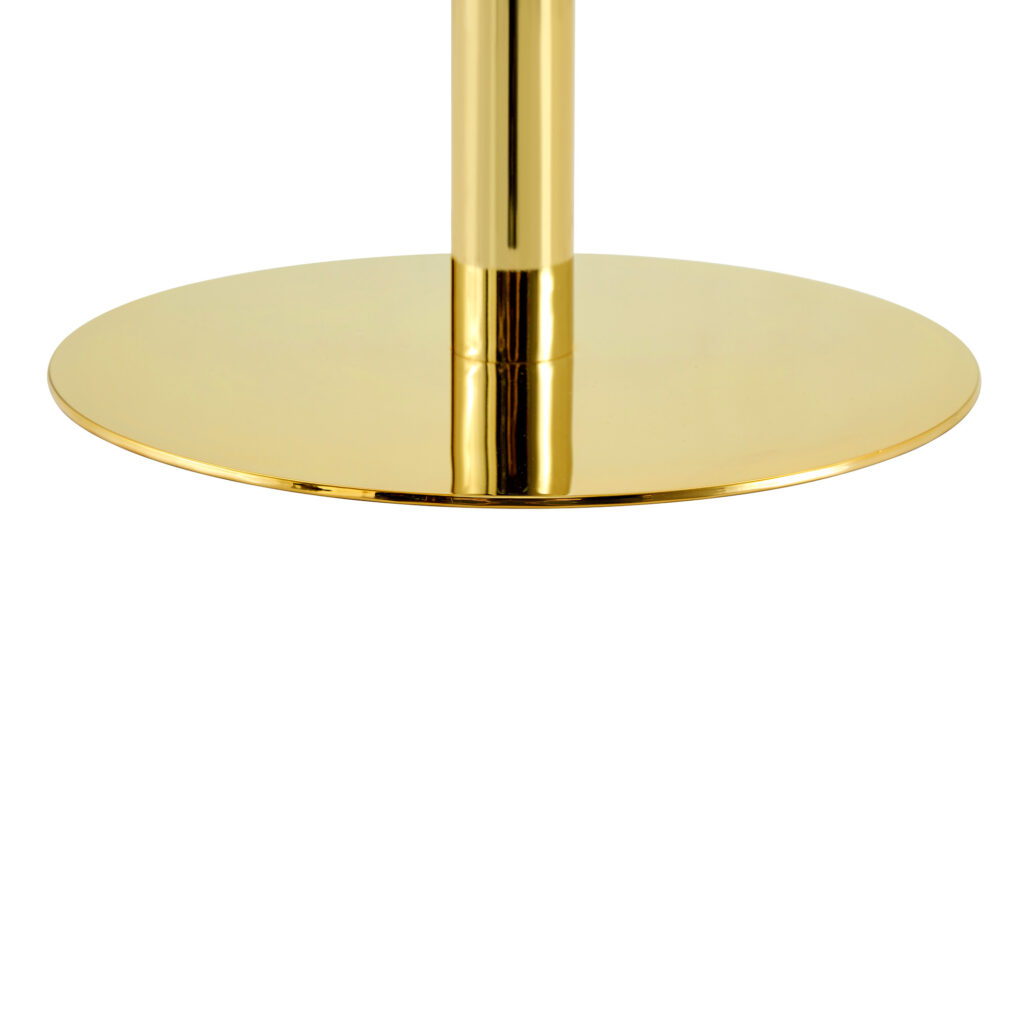 Rock Slab Circular Tabletop Non Adjustable  39.5 Inches High  Bar Table, Bar Table With Gold Legs And Base  White Gold