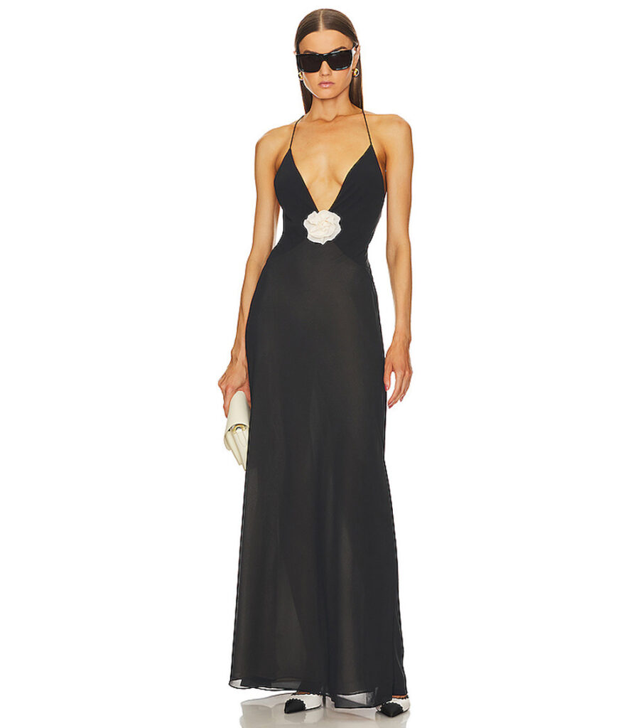 Elegant Deep V-neck Decorative Flower Suspender Skirt