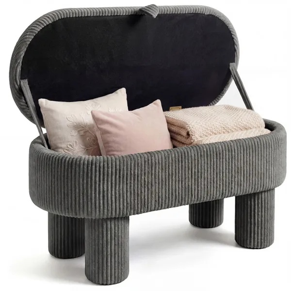 Gray 42 Inch Corduroy Storage Bench, Plush Foam Cushion & Hidden Compartment, 400LBS Seat Weight Capacity