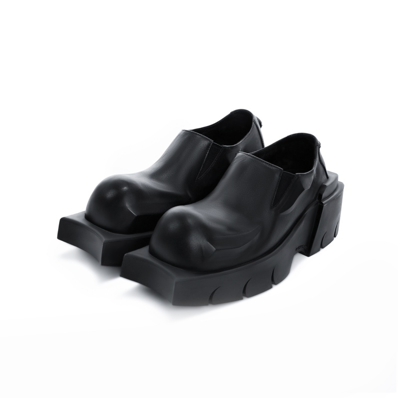Round Head Derby Platform Shoes Devil Horn Cowhide Leather Low Top