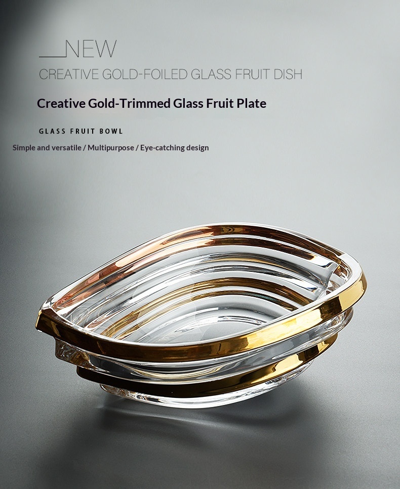 Light-luxury Gold-trimmed Wave-patterned Crystal Glass High-arched Fruit Platter - Image 3