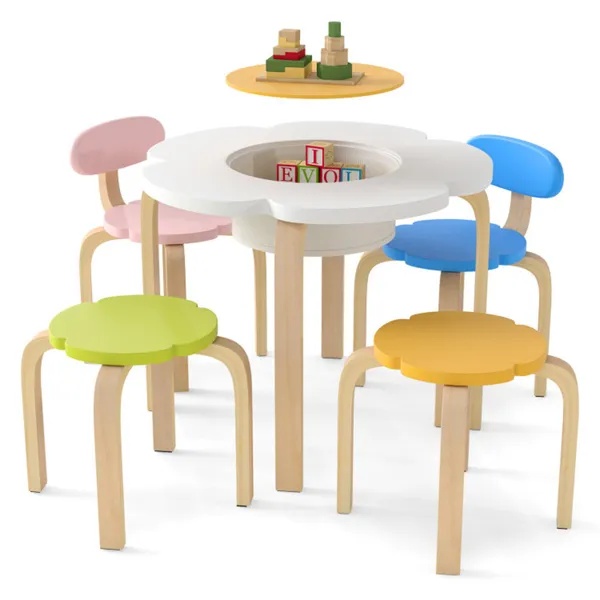 Flower-Shaped Toddler Table Chair Set, Safe Wooden Furniture For Play & Study - Image 6