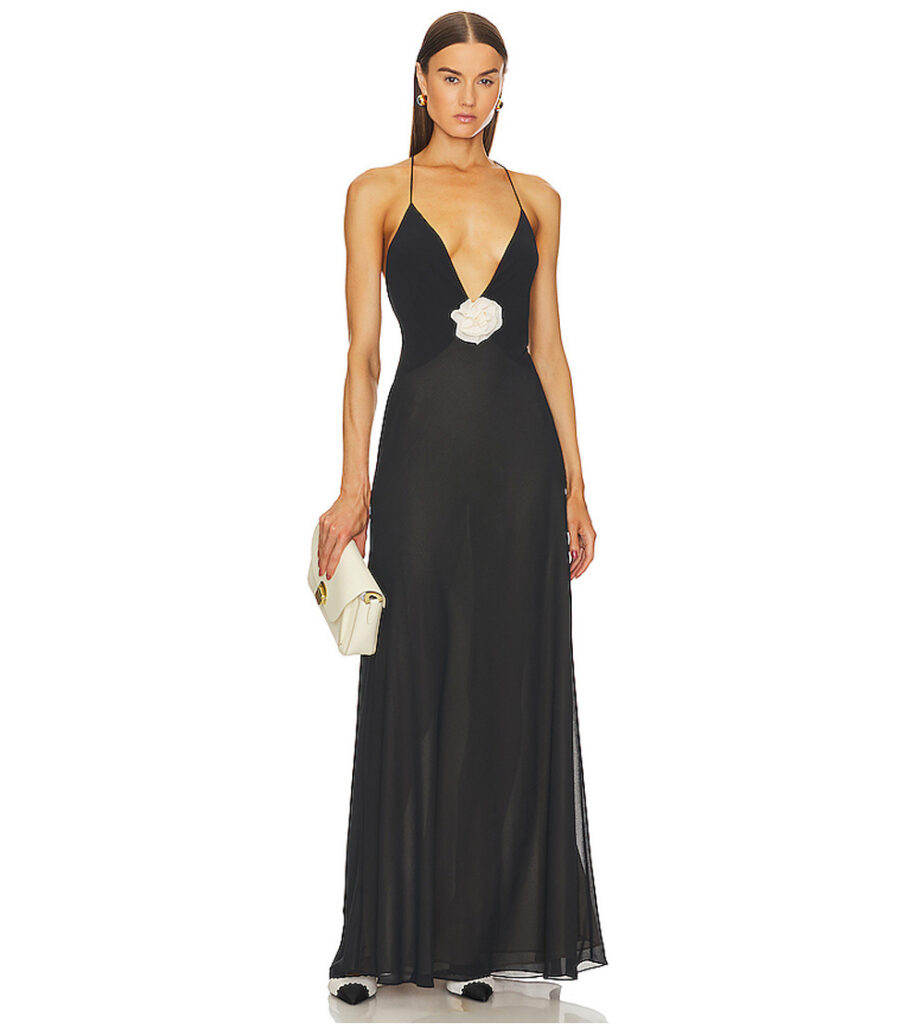 Elegant Deep V-neck Decorative Flower Suspender Skirt