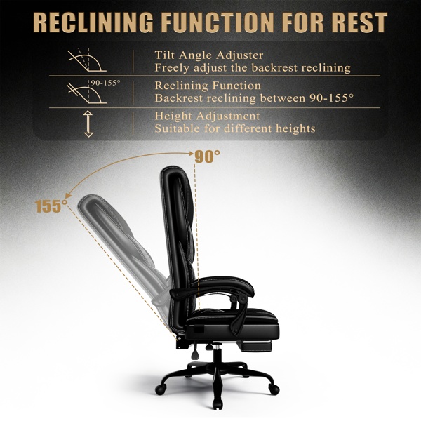 Gaming Chair, Office Chair With Inflatable Lumbar Support, Ergonomic Comfortable Wide Computer Chair With Footrest And Linked Soft Armrests, High Back 3D Enveloping Seat Cushion - Image 5