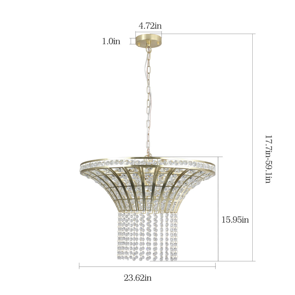 Same As W1340P189414-L005016-D600-P8G 24in Modern Crystal Round Chandelier With Gold Finish, Elegant Pendant Light With Cascading Beads, For Dining Room, Living Room, Or Foyer No Bulbs
