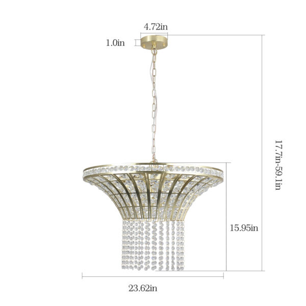 Same As W1340P189414-L005016-D600-P8G 24in Modern Crystal Round Chandelier With Gold Finish, Elegant Pendant Light With Cascading Beads, For Dining Room, Living Room, Or Foyer  No Bulbs - Image 6
