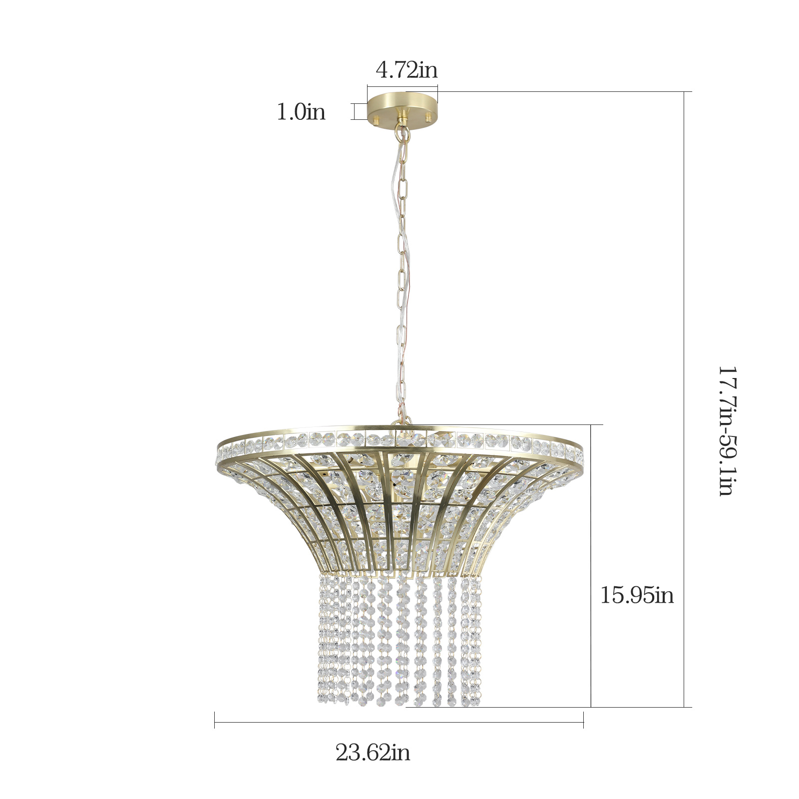 Same As W1340P189414-L005016-D600-P8G 24in Modern Crystal Round Chandelier With Gold Finish, Elegant Pendant Light With Cascading Beads, For Dining Room, Living Room, Or Foyer  No Bulbs - Image 6