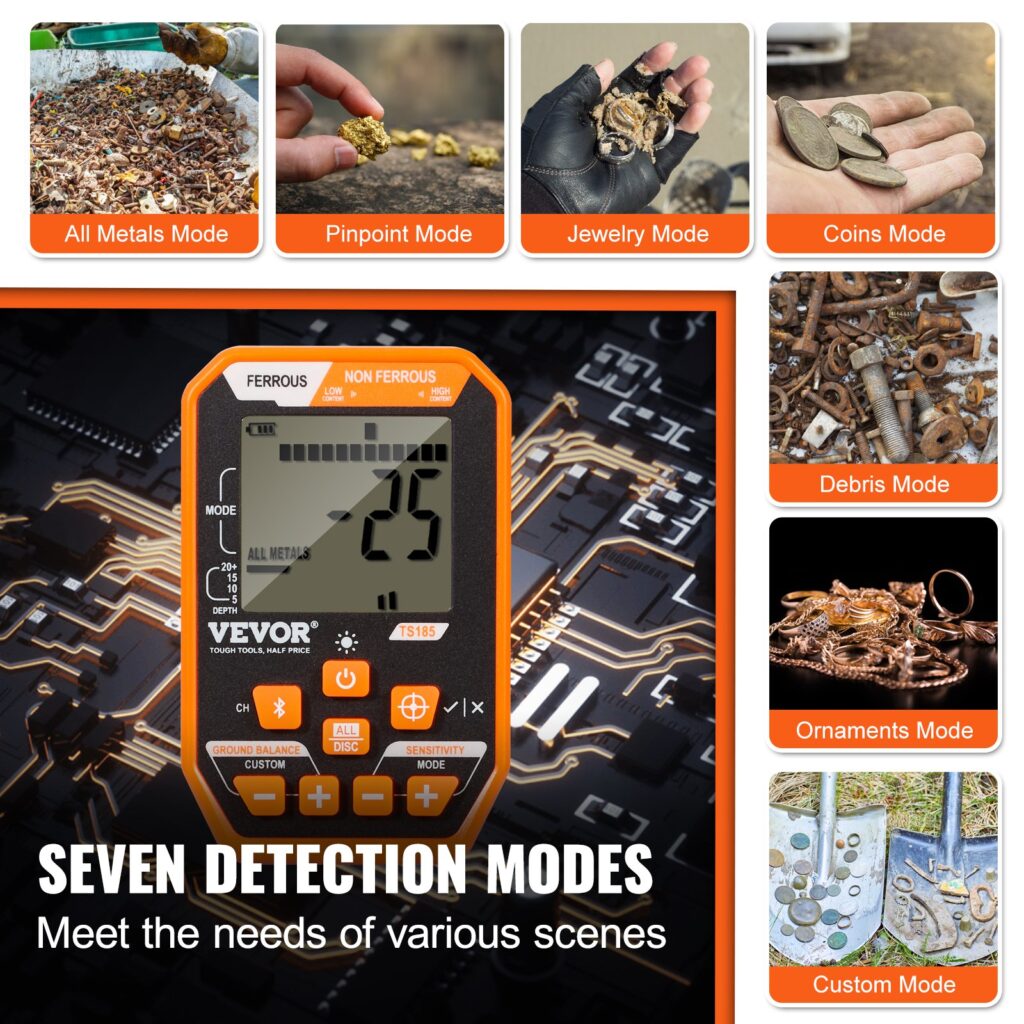 Waterproof Metal Detector, Professional Rechargeable Gold Detector, 39-50 In Adjustable With LCD 7 Modes Advanced DSP Chip Bluetooth Headset, IP68 For Detecting Gold Treasure Hunting