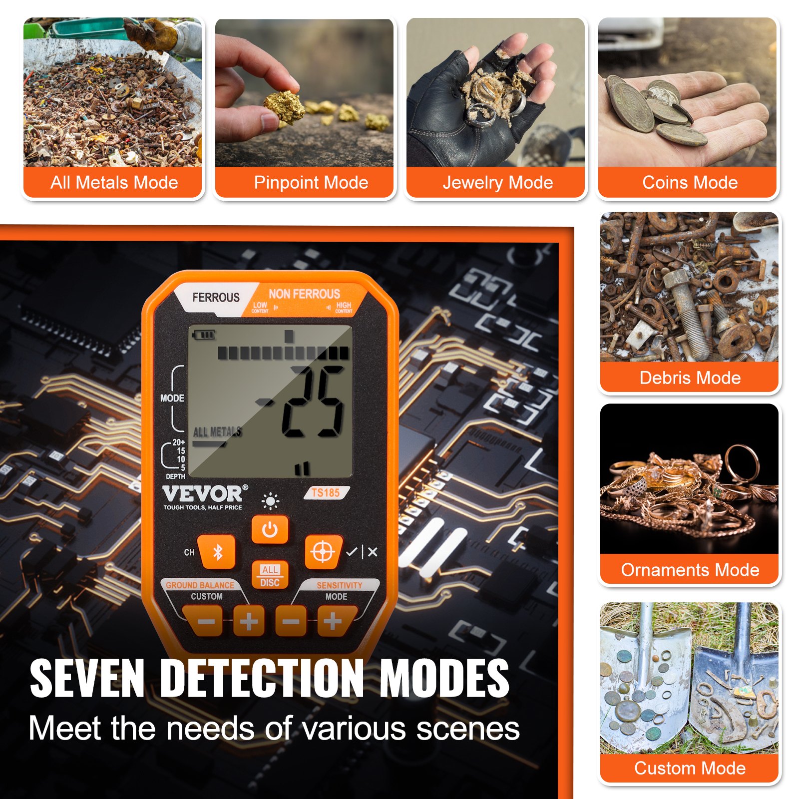 Waterproof Metal Detector, Professional Rechargeable Gold Detector, 39-50 In Adjustable With LCD 7 Modes Advanced DSP Chip Bluetooth Headset, IP68 For Detecting Gold Treasure Hunting - Image 9