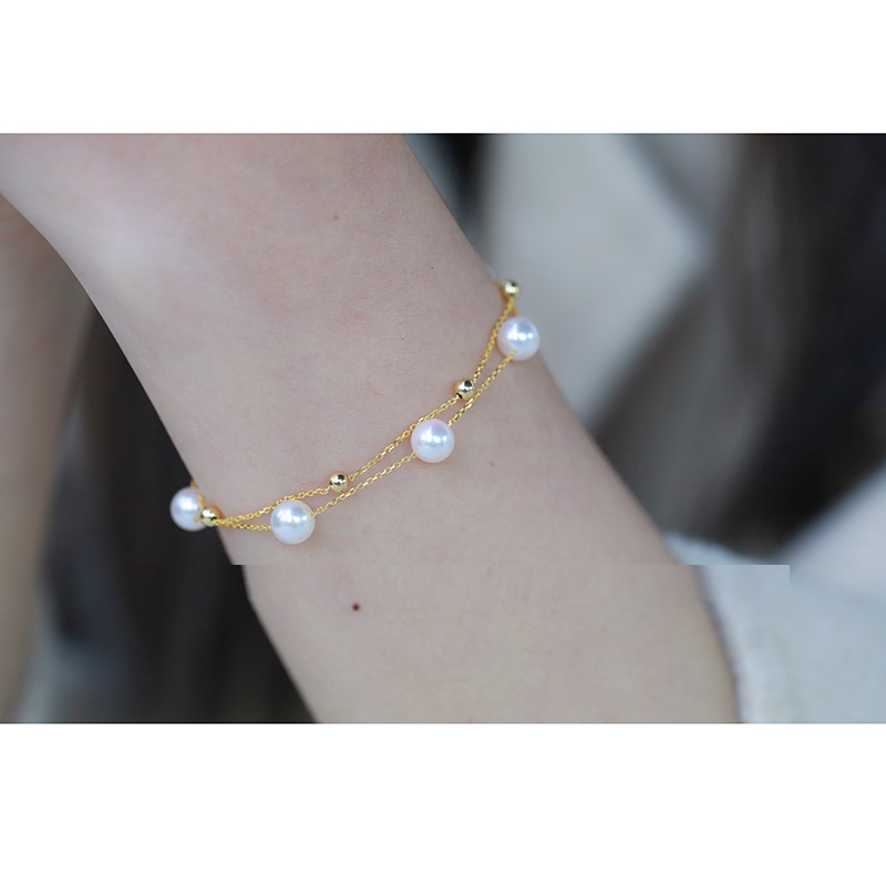 18k Gold Seawater Pearl Adjustable Double-layer Bracelet - Image 6