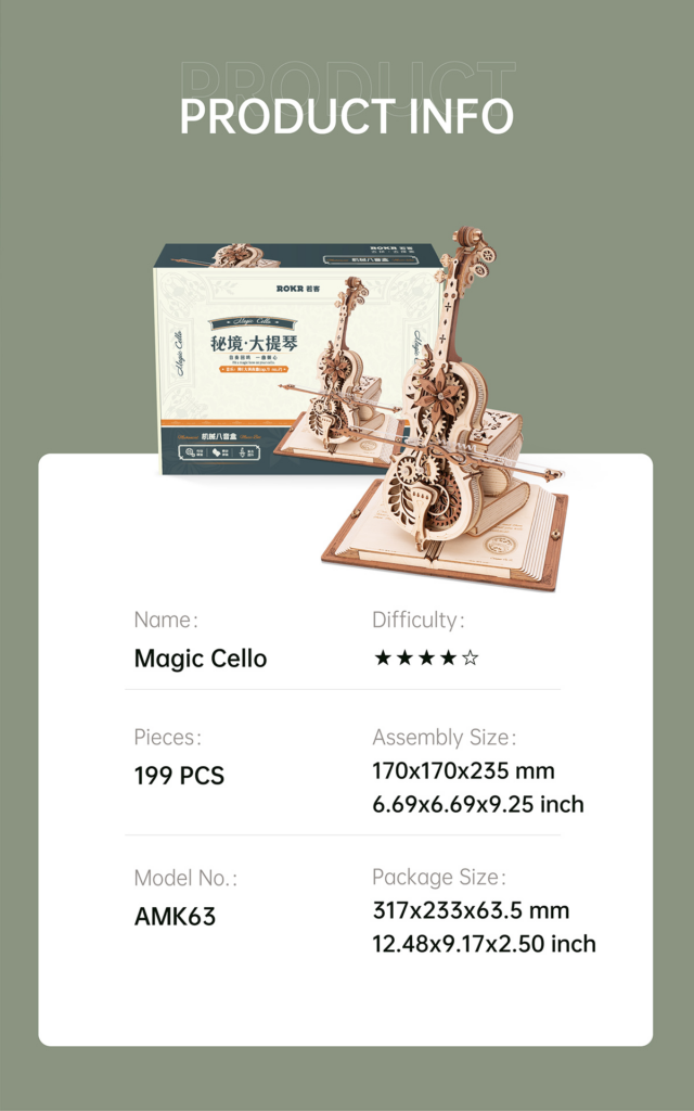 Robotime ROKR Magic Cello Mechanical Music Box Moveable Stem Funny Creative Toys For Child Girls 3D Wooden Puzzle AMK63