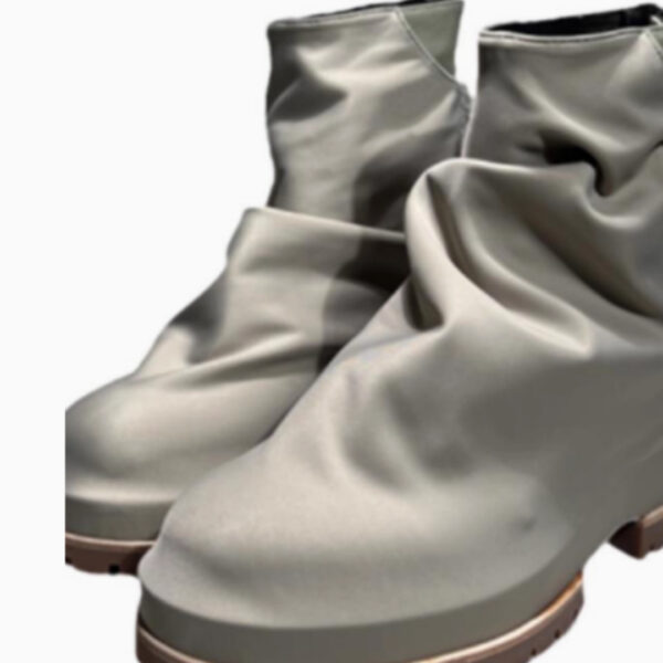 Zip Platform Men's High-top Pleated Leather Knight Boots - Image 2