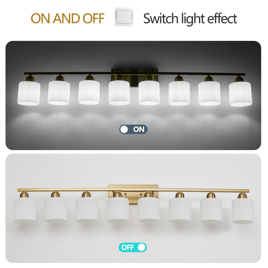 52inch Gold Bathroom Light Fixtures, Modern Bathroom Vanity Light With Milky White Glass Shade, Gold Wall Lamp Sconces For Mirror Bedroom, Living Room Hallway