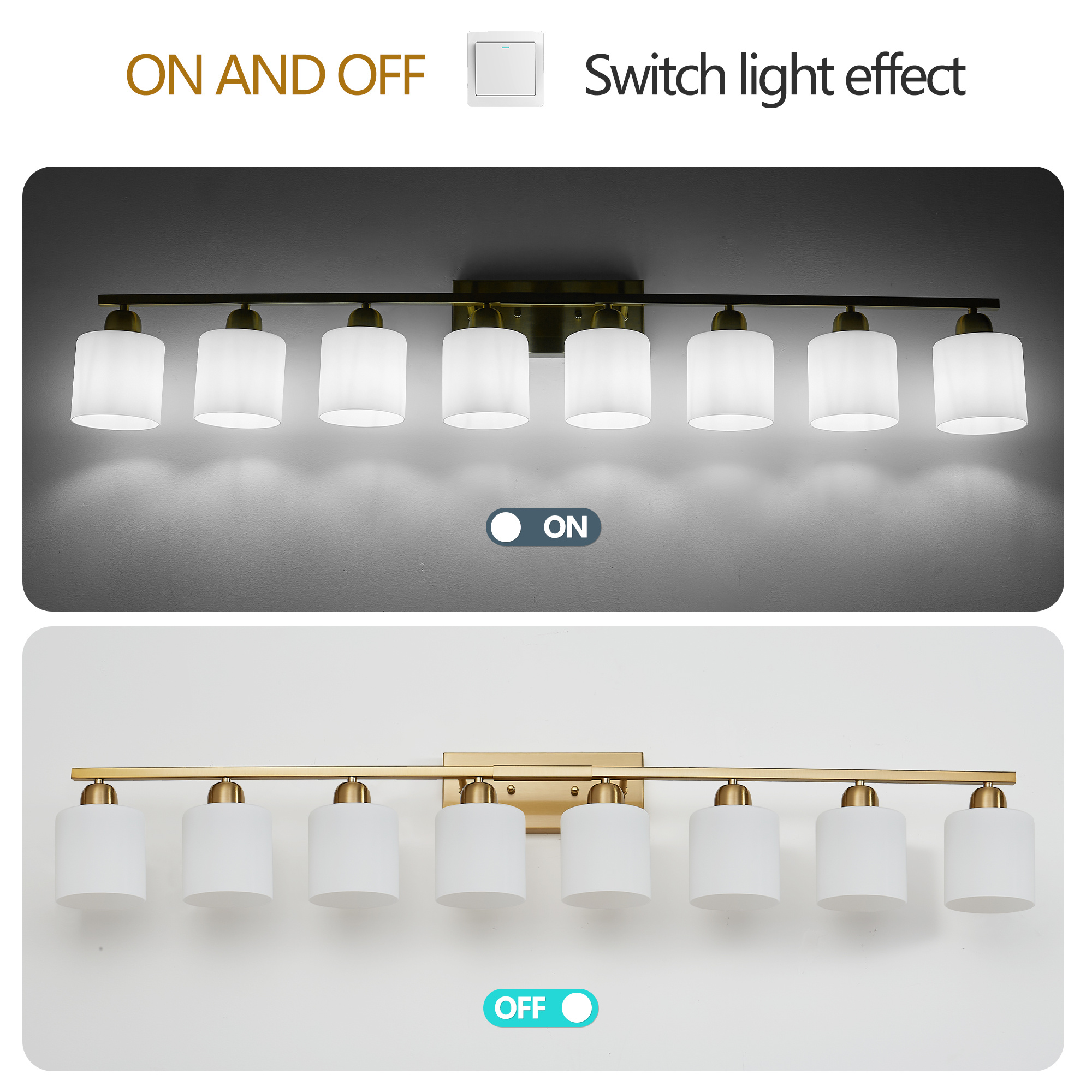 52inch Gold Bathroom Light Fixtures, Modern Bathroom Vanity Light With Milky White Glass Shade, Gold Wall Lamp Sconces For Mirror Bedroom, Living Room Hallway - Image 7