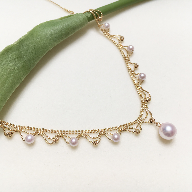 Aurora Japanese 18k Gold Lace Pearl Necklace - Image 5
