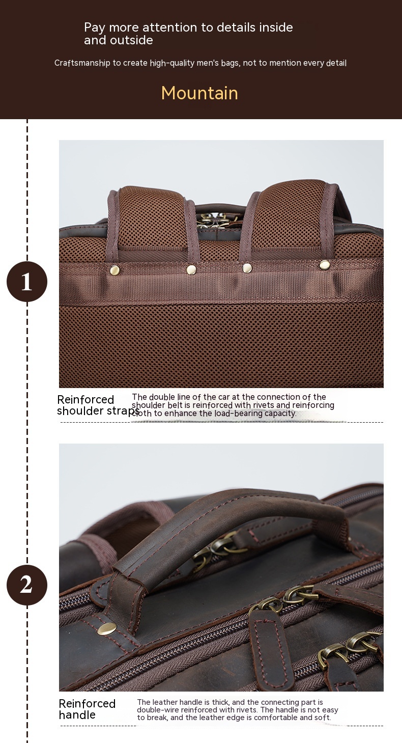 Retro Crazy Horse Leather 17-inch Computer Bag Outdoor Leather Backpack Travel Top Layer Leather Backpack For Men - Image 14