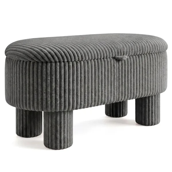 Gray 42 Inch Corduroy Storage Bench, Plush Foam Cushion & Hidden Compartment, 400LBS Seat Weight Capacity - Image 2