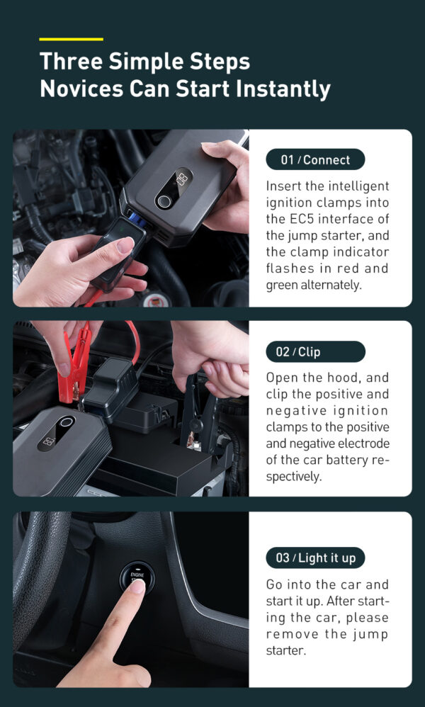 Baseus Super Energy Max Car Emergency Starter  20000mAh Peak Current 2000A Black - Image 19