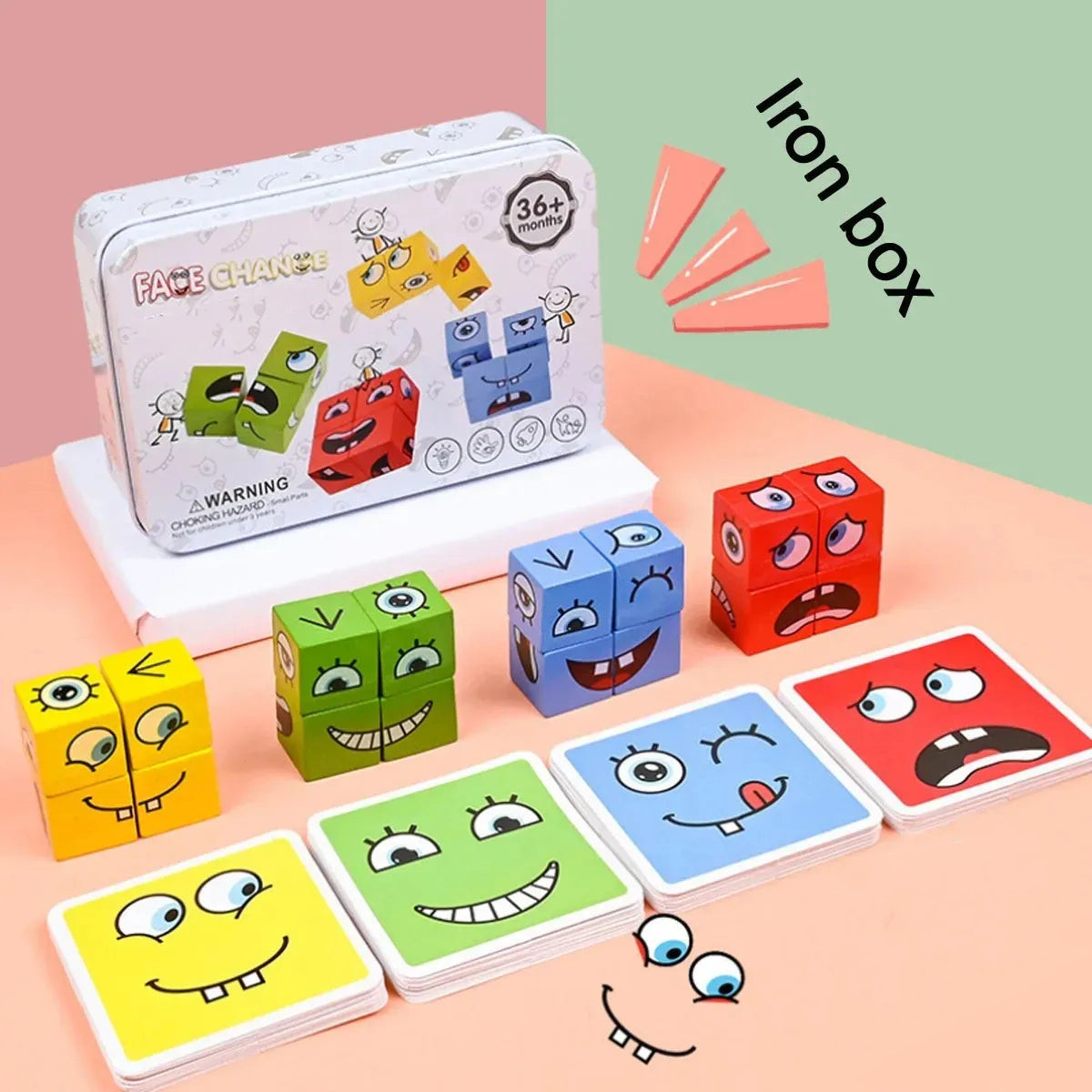 Wooden Expressions Toy Wooden Magic Cube Face Pattern Building Blocks Educational Montessori Toys Wooden Matching Block Puzzles - Image 21