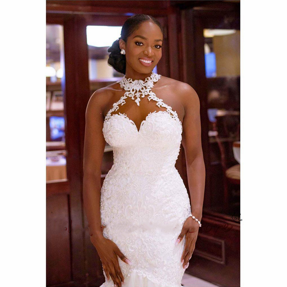 Vintage Lace Beaded Wedding Dresses Sheer Neck Mermaid Bridal Dresses Wedding Gowns - Image 23