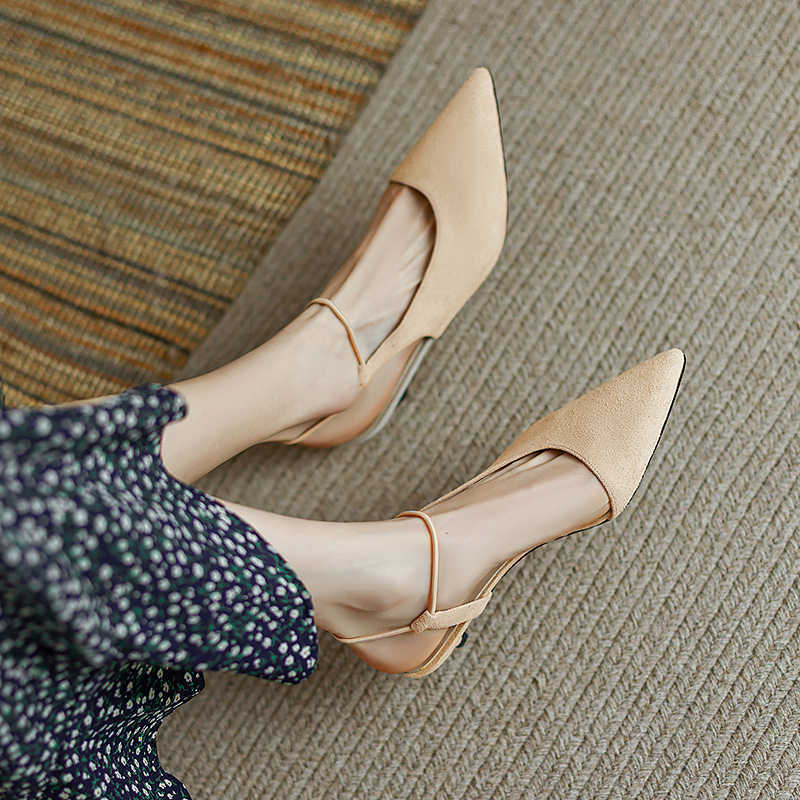 Genuine Leather Semi-toe Box All-match Sandals Summer New Niche Hollow High Heels - Image 9