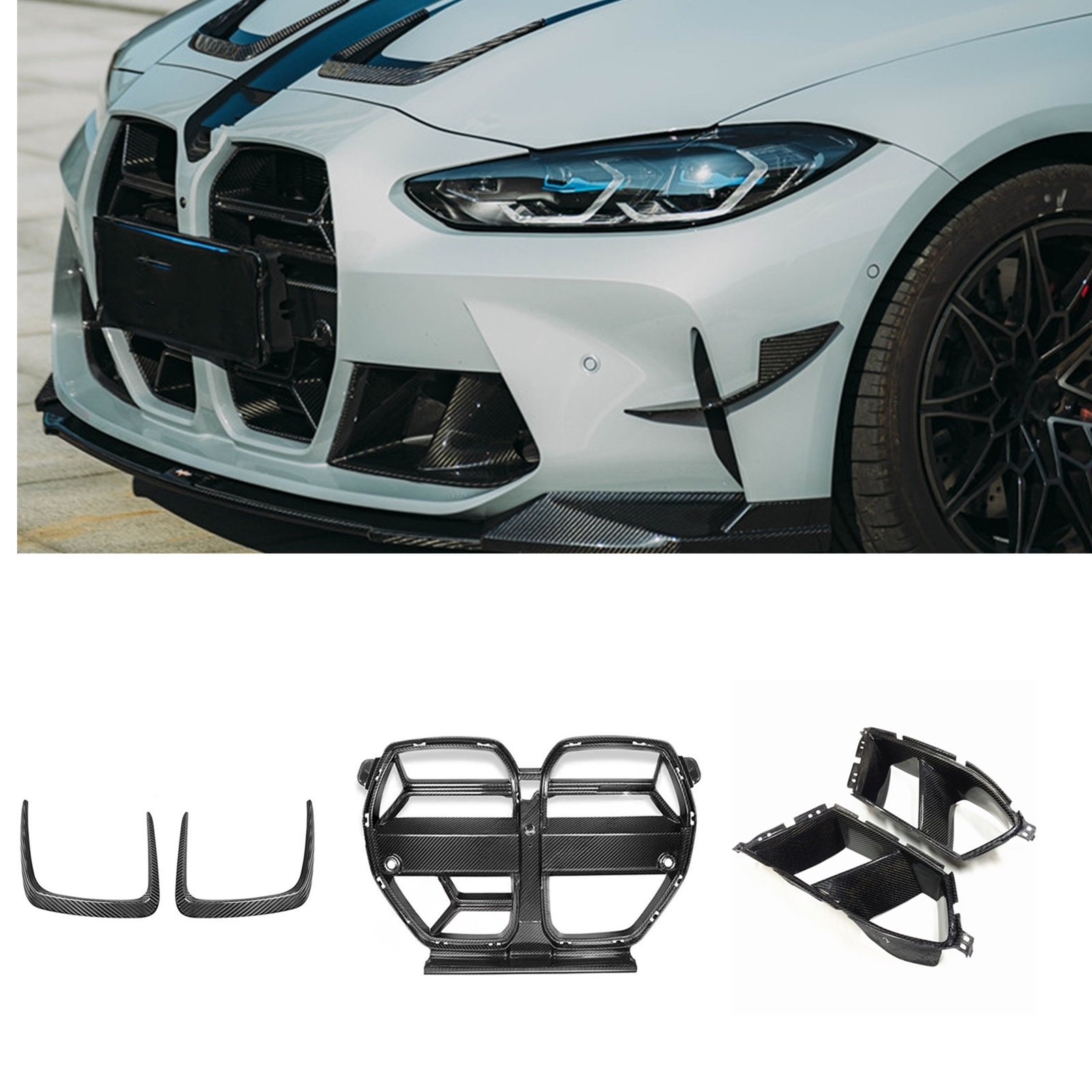 Automotive dry carbon fiber front bumper grille - Image 1