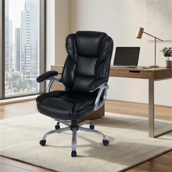 Ergonomic Executive Office Chair With Contoured Backrest, Adjustable Height & Recline For Home Office-Black - Image 4