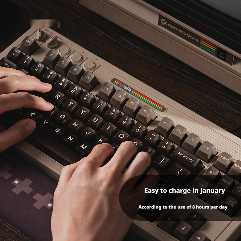 Retro Mechanical Gaming Keyboard Wireless Bluetooth With Rocker - Image 1
