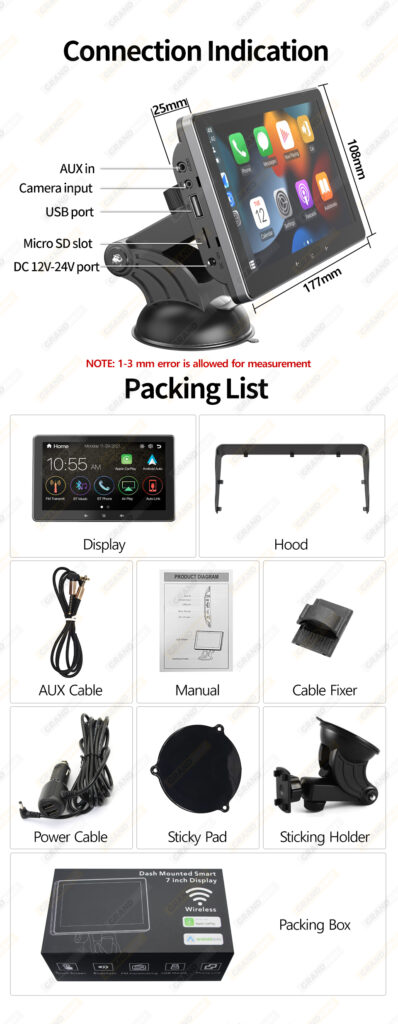 7 Car Wireless CarPlay Display Cigarette Lighter Interface Suction Cup Universal