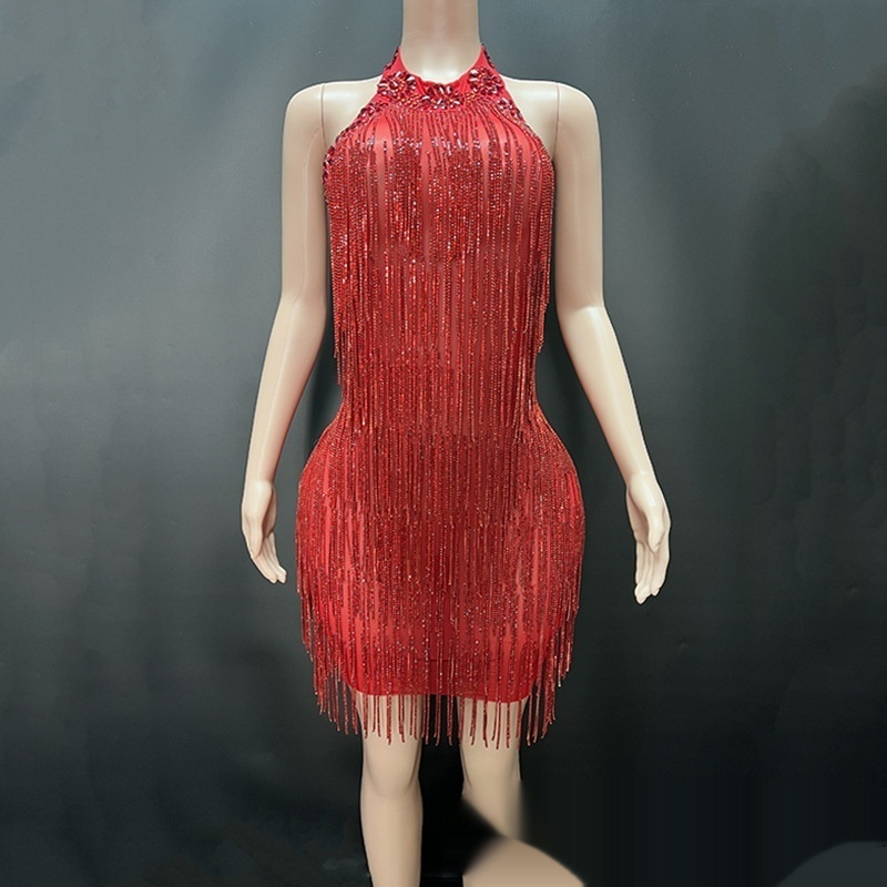 Heavy Industry Diamond Decorations Chain Sexy Backless Vacation Style Dress