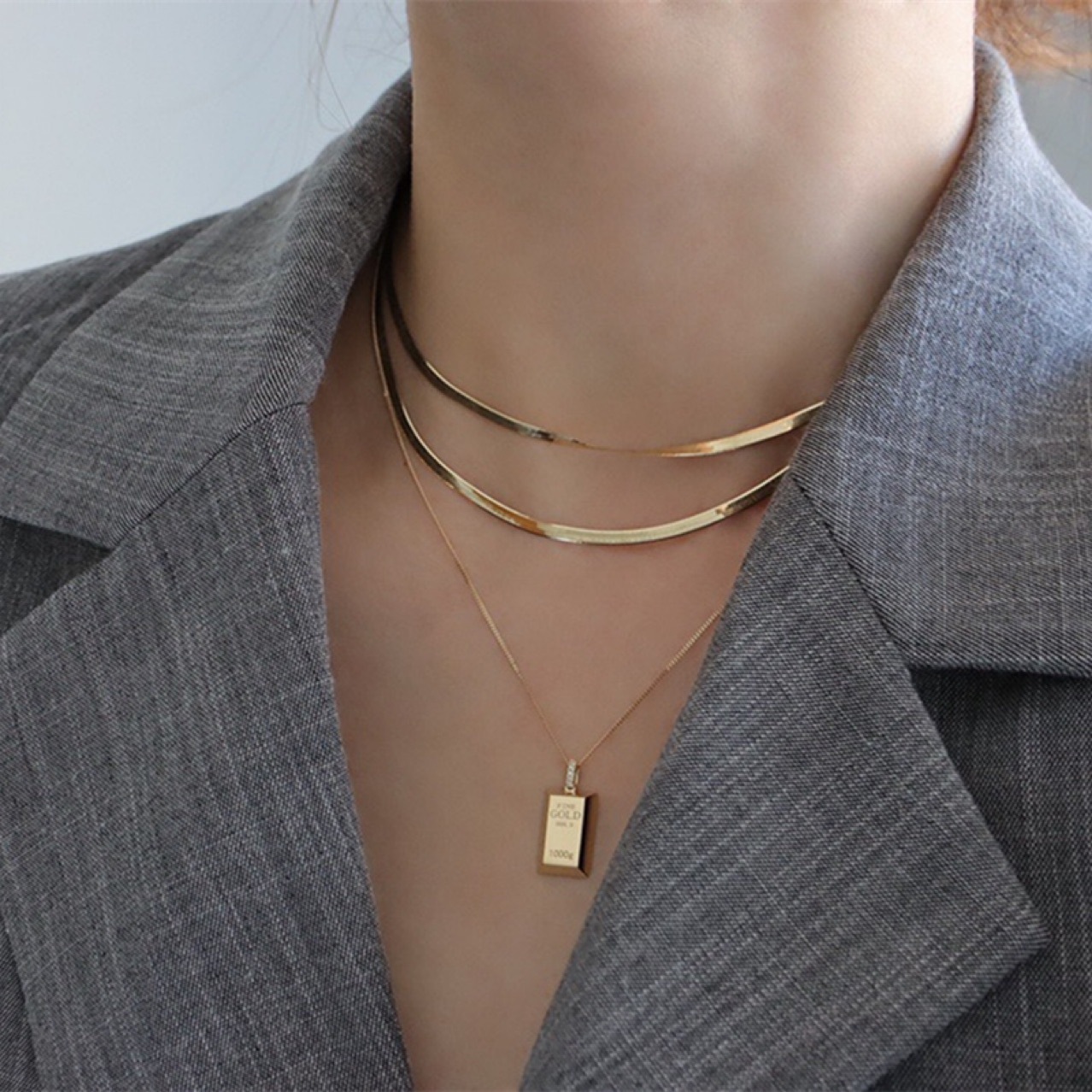 Au750 Gold Gold Bar Natural Diamond Pendant Necklace - Image 2