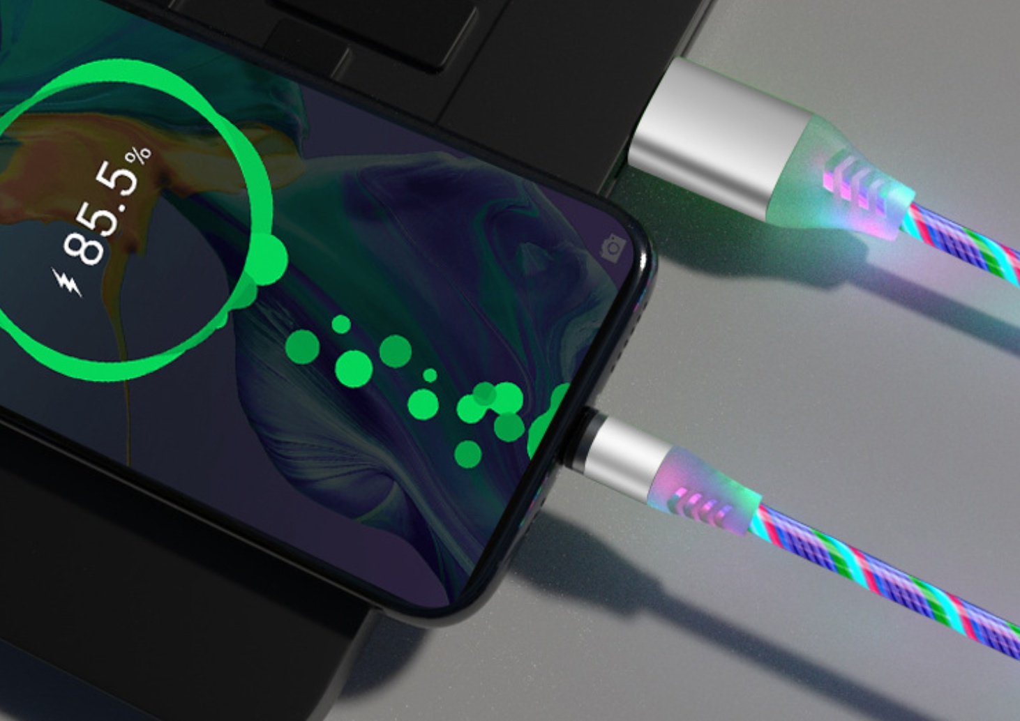 Compatible with Apple, Flowing Ligh Magnetic Streamer Data Line Cable for Iphone Android Typec - Image 4