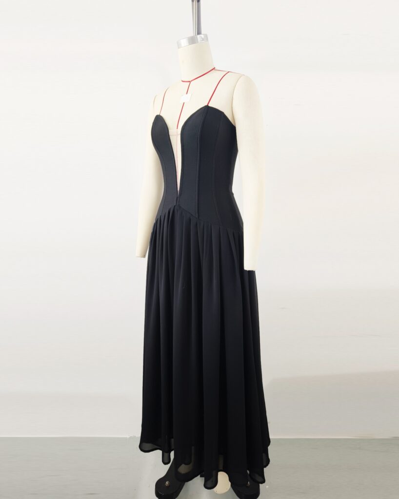 European And American Mesh Stitching Bandage One-piece Dress Deep V Birthday Graduation Season Dress