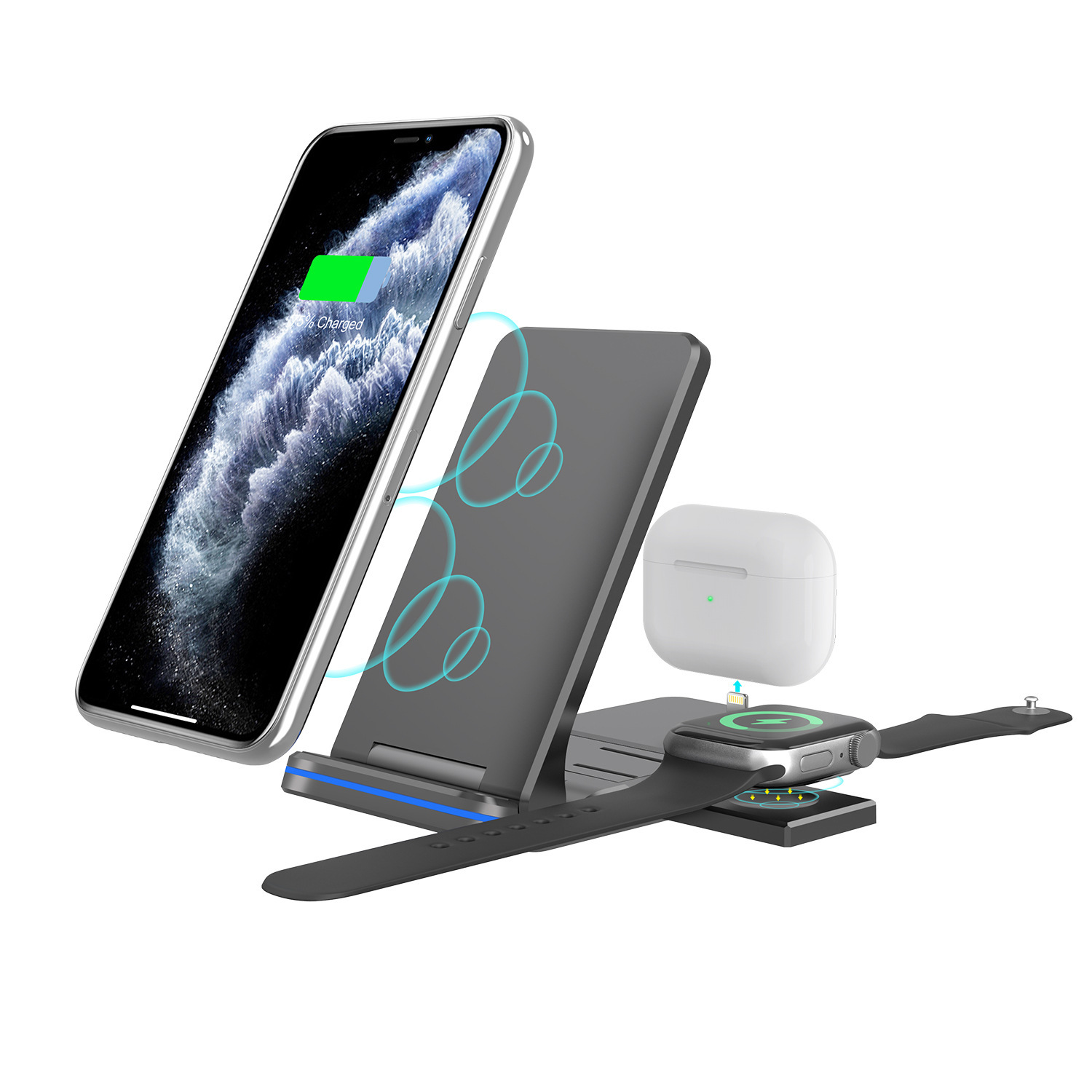 Portable Folding Wireless Charging Mobile Phone Desktop Support Frame - Image 1