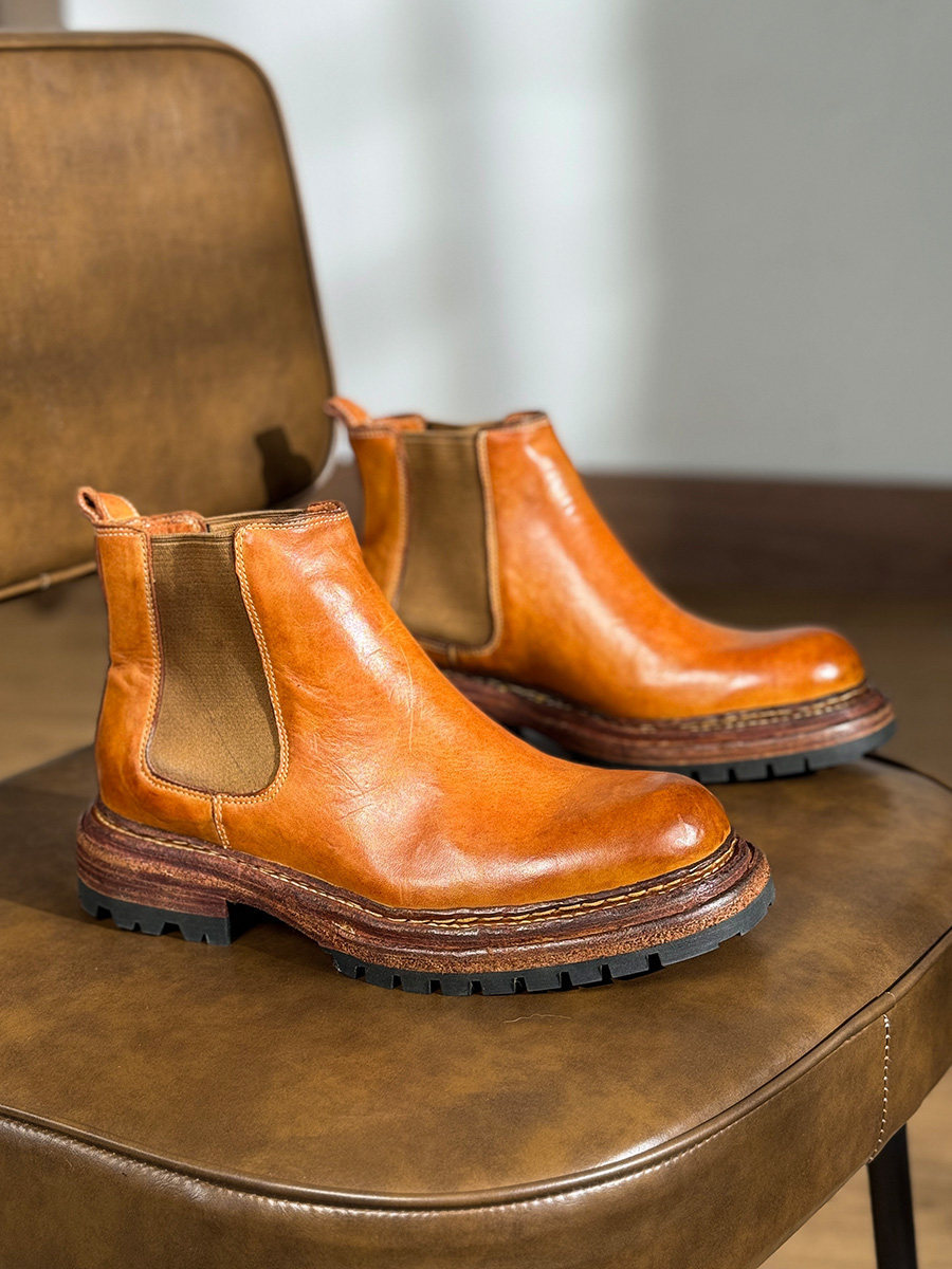Men's Business Thick-Sole Height-Increasing Vintage Leather Boots - Image 4
