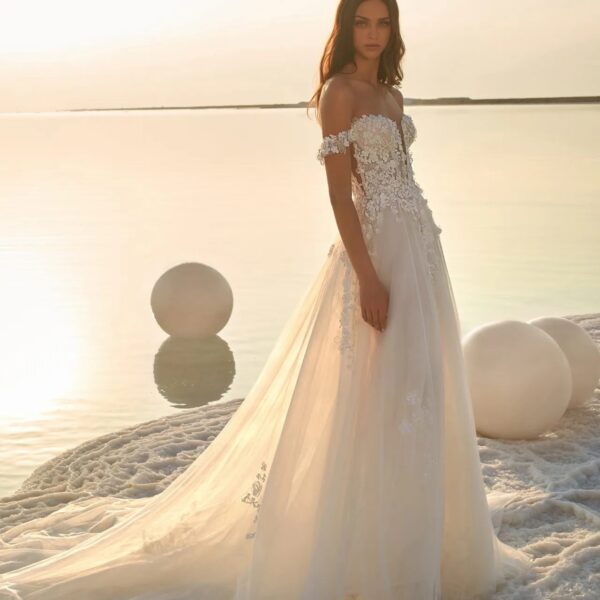 Women's Puff Sleeve Beach Wedding Dress - Image 2