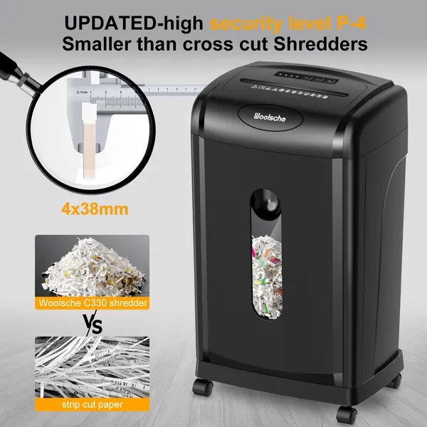 Woolsche Paper Shredder, 18-Sheet Cross Cut With 7.93Gallon Pull Out Bin, P-4 Security Level, Shred Paper And Credit Card And CD, Durable&Fast With Auto Jam Proof System Shredder For Office - Image 5