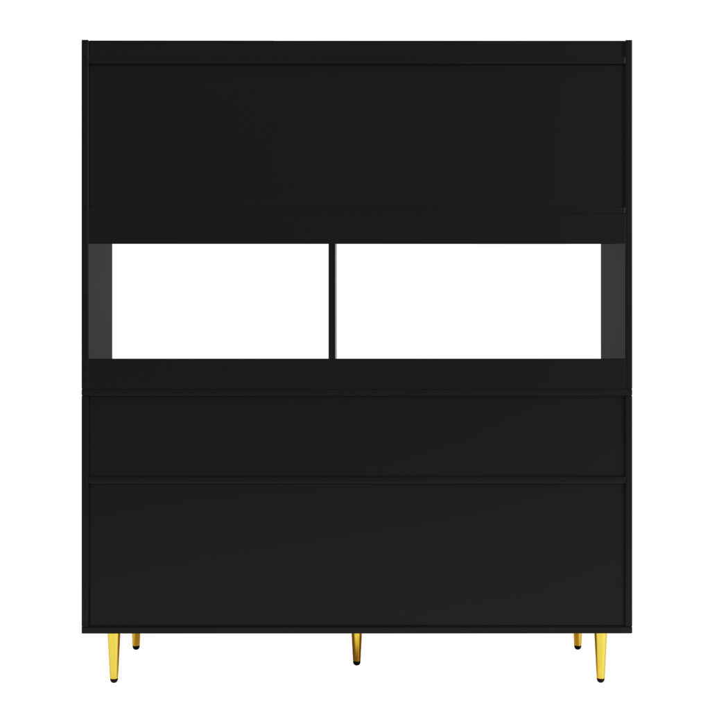Multi-purpose Storage Cabinet145 X 39 X 171 Cm Modern Design, With Changhong Glass Door, Wine Glass Holder, Multi-layered Storage Space, Black With Gold Decoration, Suitable For Home And Restaurant