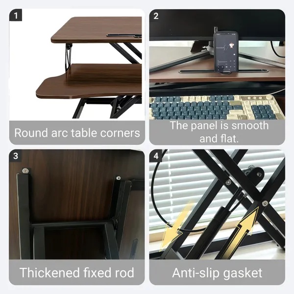 32 Inch Desk Converter, Height Adjustable Sit To Stand Riser, Dual Monitor And Laptop Workstation With Wide Keyboard Tray, Walnut Color - Image 2