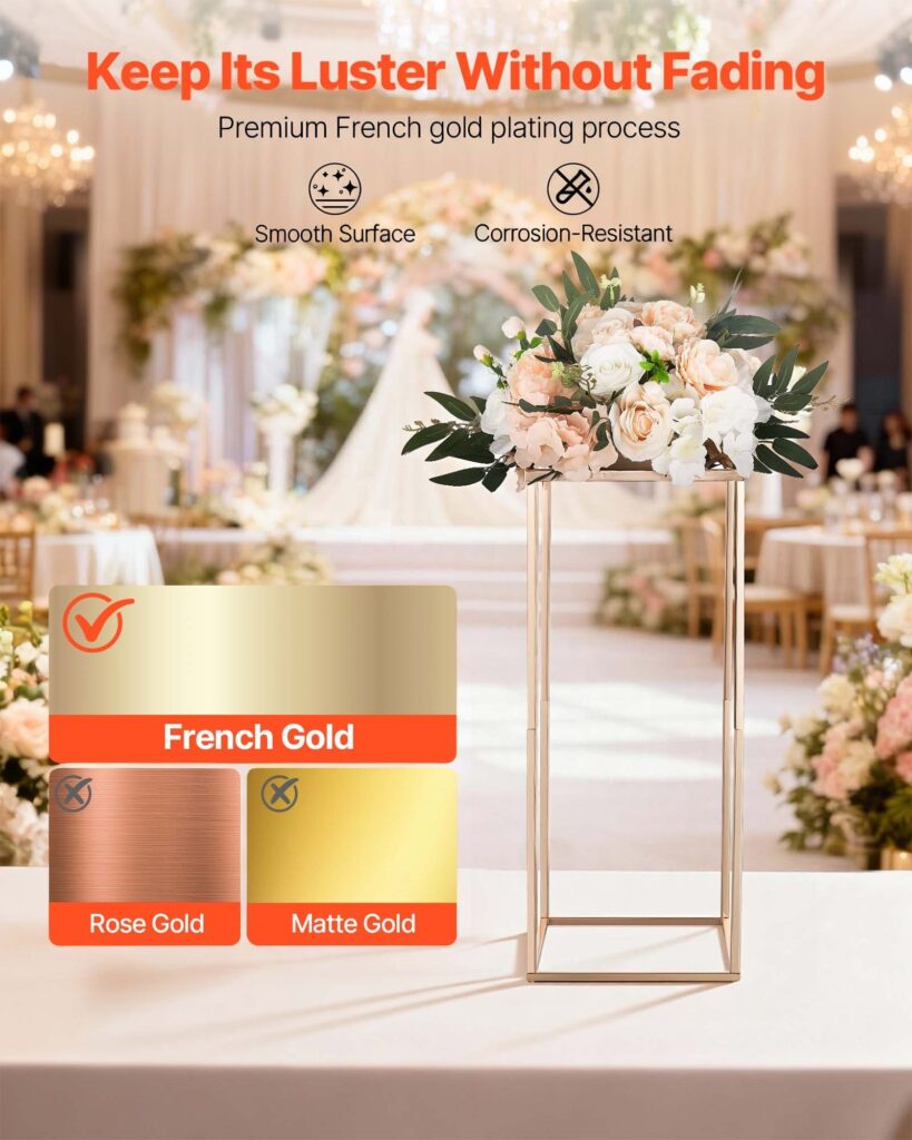 Wedding Flower Stand, 10PCS 23.62-inch Column Flower Stand, Floral Stands With Metal Laminate, Gold Rectangular Floral Display Rack For Wedding, Party, Birthday, Home,  Gold Centerpiece Stands