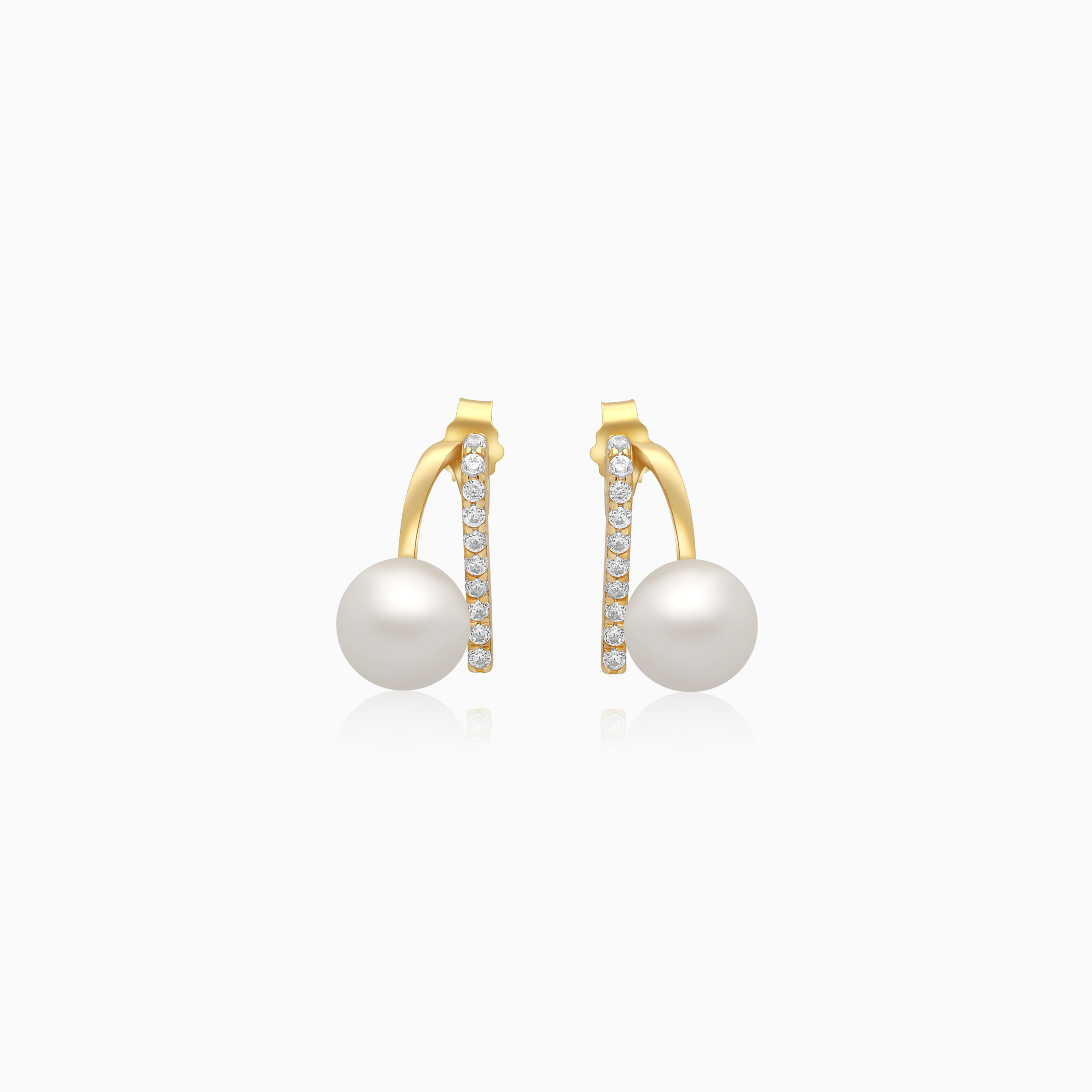 Danah Yellow Gold Earrings 18 Karat With Pearls And Zircon Stones - Image 2