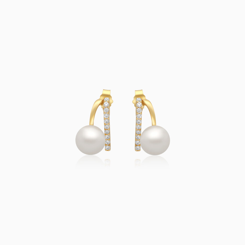 Danah Yellow Gold Earrings 18 Karat With Pearls And Zircon Stones