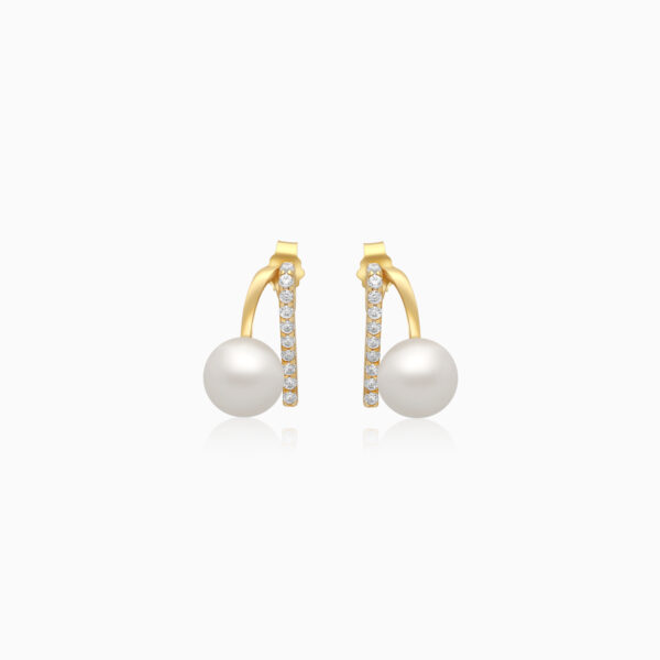 Danah Yellow Gold Earrings 18 Karat With Pearls And Zircon Stones