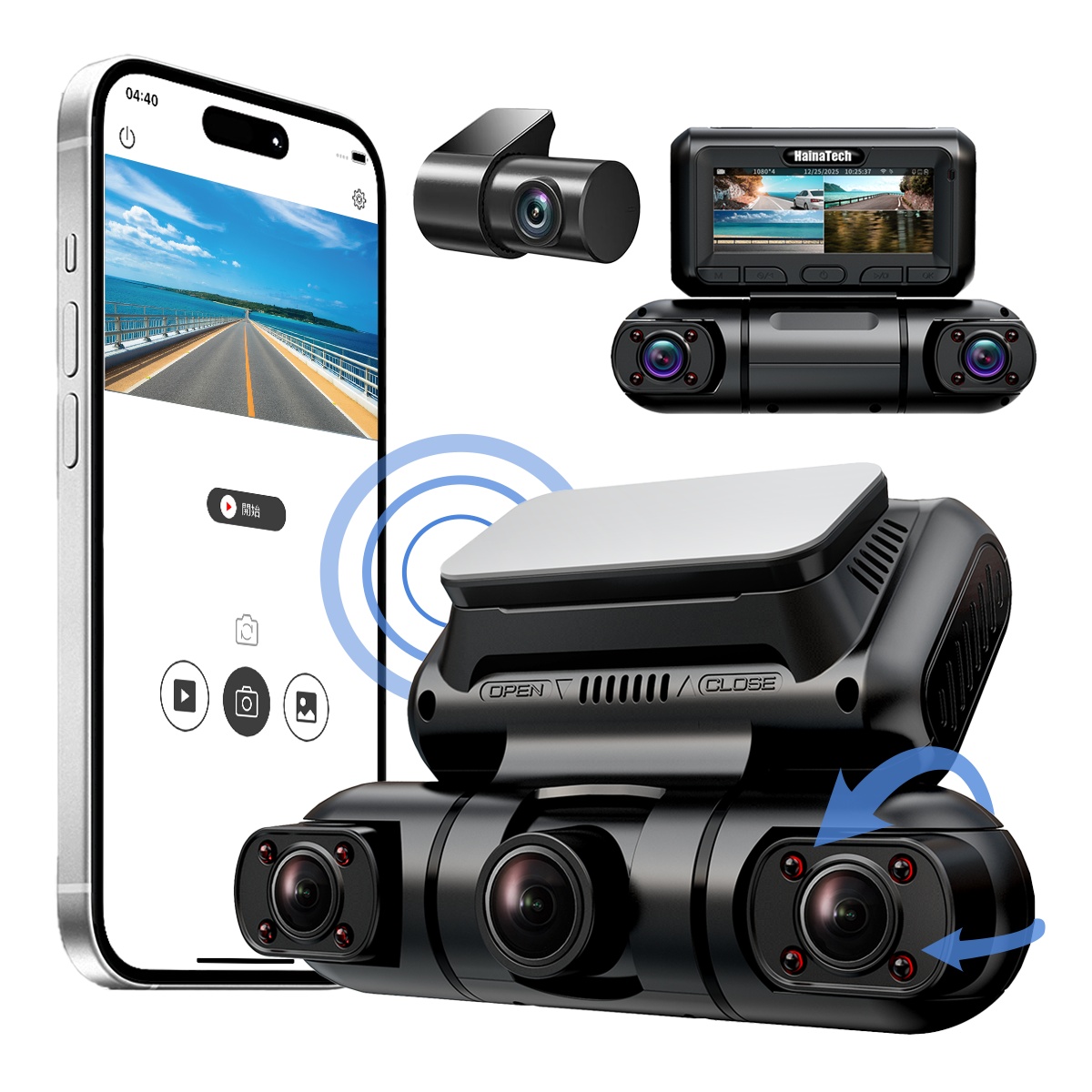 Hainatech 360 Degree View 4 Channel Dash Cam Front And Rear Inside Left Right, Dash Camera For Cars, Built-in GPS WiFi Night Vision, 24  7 Recording Parking Mode Monitor, Free 128G Card - Image 1