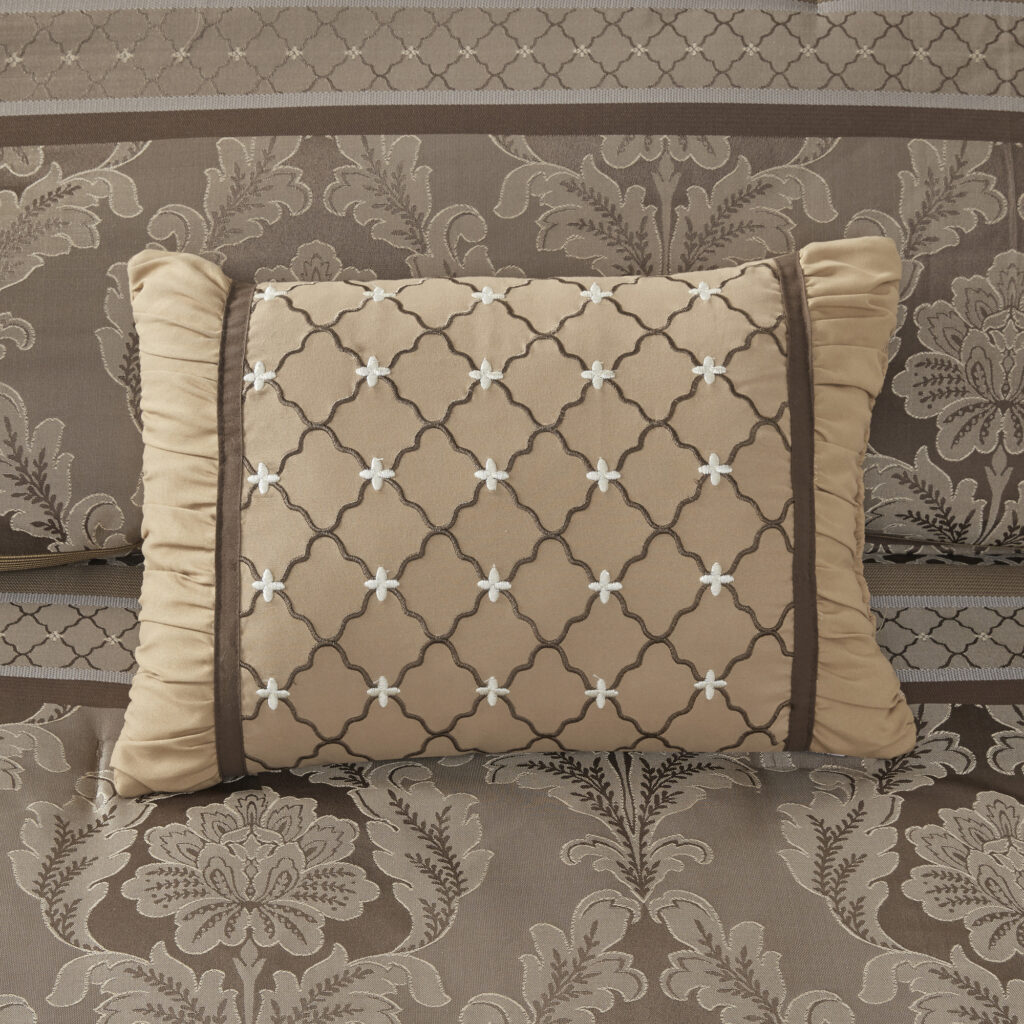 7 Piece Jacquard Comforter Set Brown Gold Cal King