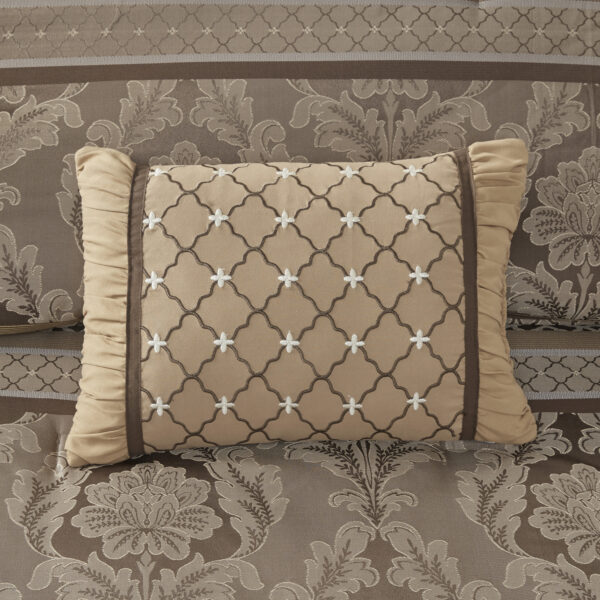 7 Piece Jacquard Comforter Set Brown Gold Cal King - Image 9