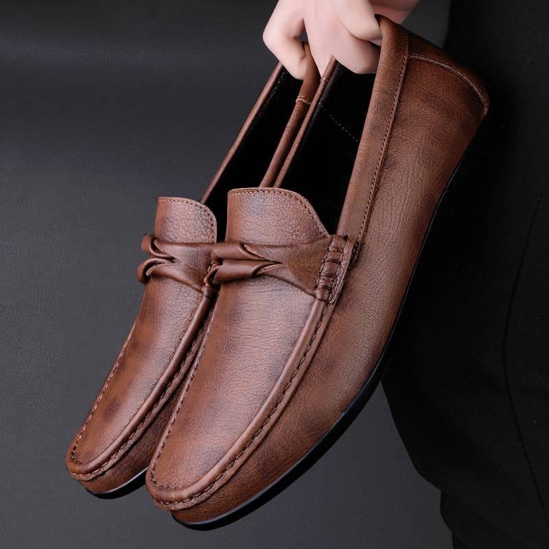 Genuine Leather Slip-on Lofter Peas Casual Shoes Men - Image 1