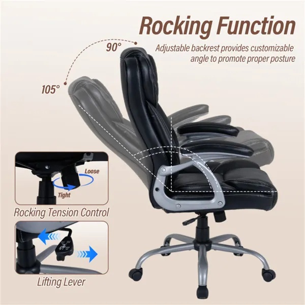 Ergonomic Executive Office Chair With Contoured Backrest, Adjustable Height & Recline For Home Office-Black - Image 5