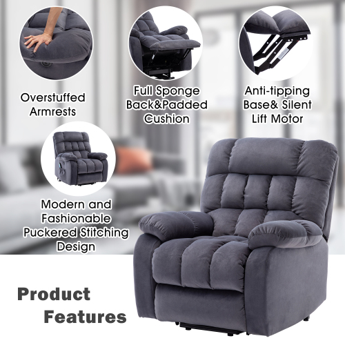 Electric Power Lift Recliner Chair Sofa With Massage And Heat For Elderly 2 Side Pockets USB Ports Single Recliner Chairs For Living Room Overstuffed Breathable Fabric Reclining - Image 12