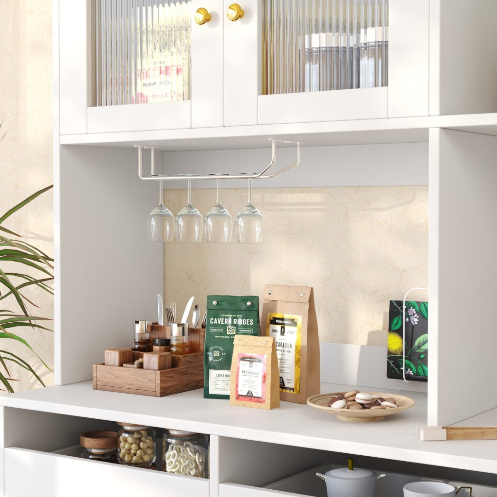 Multi-purpose Storage Cabinet145 X 39 X 171 Cm, Modern Design, With Changhong Glass Door, Wine Glass Holder, Multi-layered Storage Space, White With Gold Decoration, Suitable For Home And Restaurant
